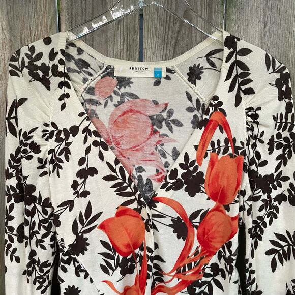 Anthropologie Sparrow Floral Tulips Cardigan Sweater White Brown Small - Picture 3 of 9